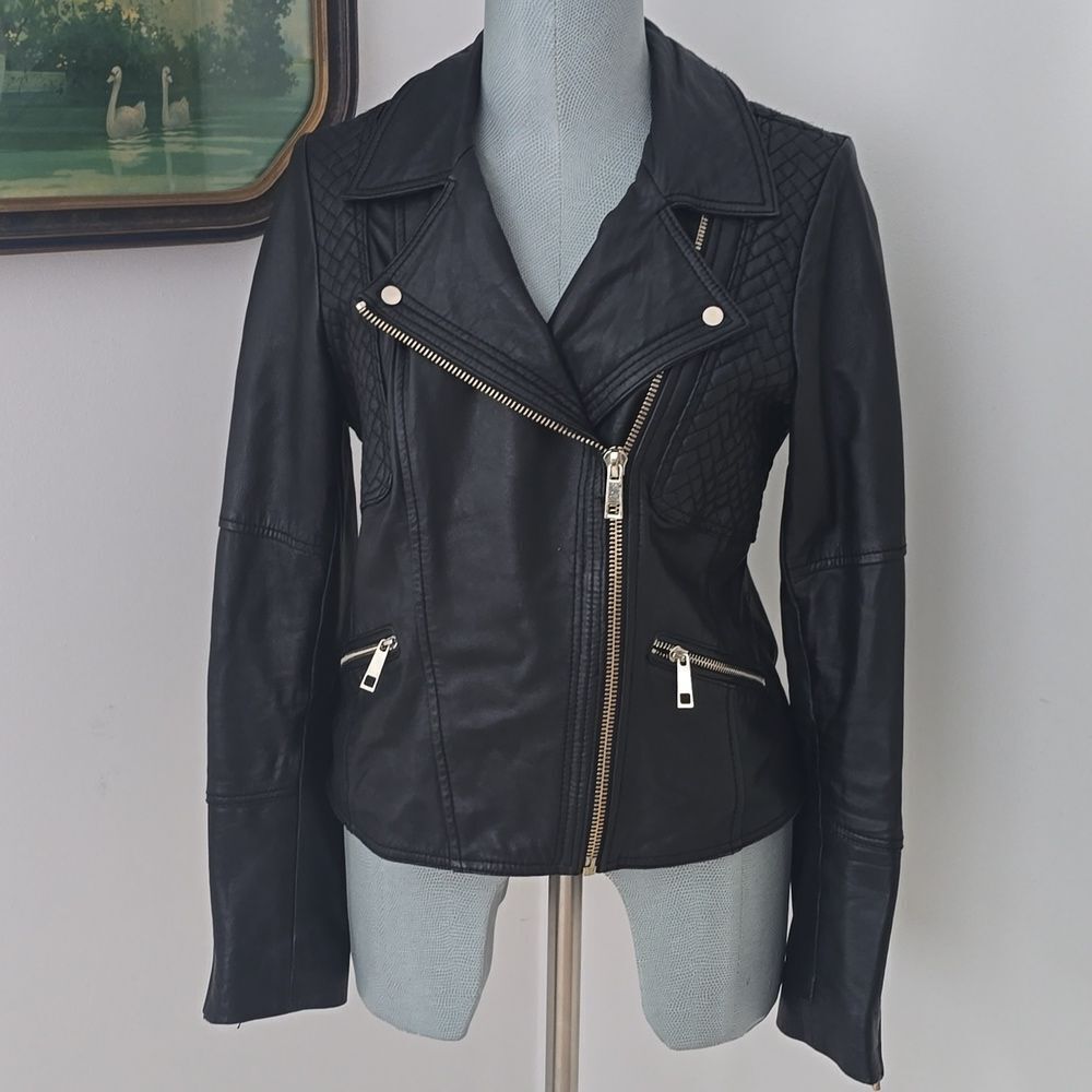 River Island | Black Quilted Leather Biker Jacket